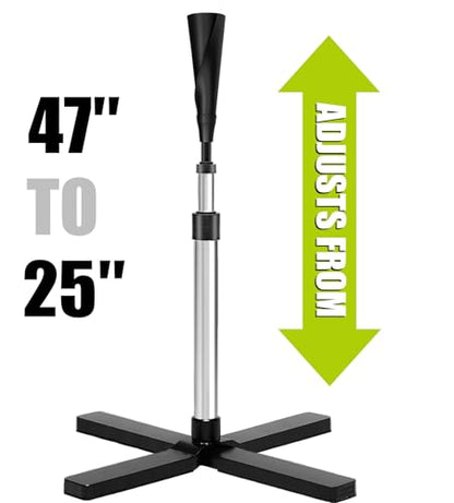 TARUMG Portable Batting Tee for Baseball/Softball, Height Adjustment from 25-47 inches, Heavy Duty Baseball Tee with Detachable Rubber Top, Easy Assembly Hitting Tee for Kids/Youth/Adults - style: Plus&Silver 25“-47”