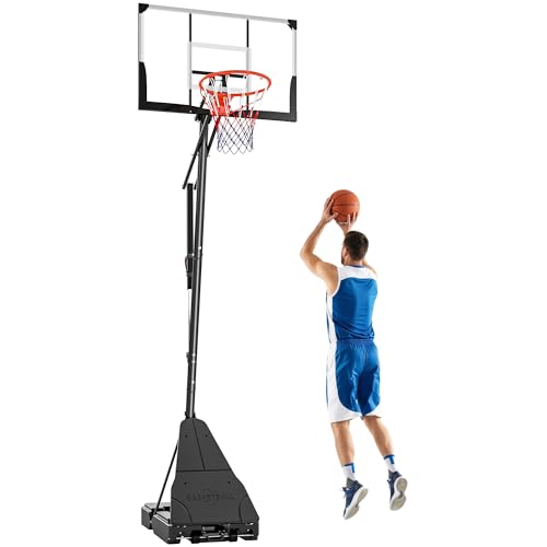 Soozier Basketball Hoop Outdoor Portable, 8-10ft Adjustable Basketball Goal, 47 Inch Shatterproof Backboard w/Shock Absorbent Rim, Fillable Base, for Youth & Adult, for Backyard, Driveway, Indoor