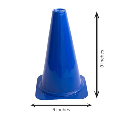 6 Pack - 9" Blue Soccer Training Traffic Cones - Speed Agility Cones for Sports Football Basketball Skating Obstacle Course Drills - Indoor Outdoor Plastic Field Markers, Coaching & Practice Equipment
