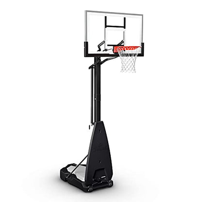 Spalding Ultimate Hybrid Portable Basketball Hoop | Adjustable Height from 7.5' to 10' in Infinite Increments | Arena Slam Breakaway Rim - color: 54" - Glass Backboard - Black
