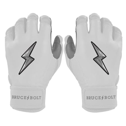 BRUCE BOLT Chrome Series Long Cuff Batting Gloves - Multiple Colors - Adult & Youth Sizes - color: White, size: Small