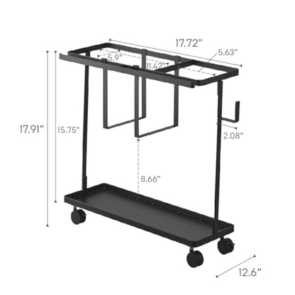 YAMAZAKI Home Tower Rolling Slim Fitness Rack with Adjustable Holder, Casters, Hooks for Gear Organization - Steel