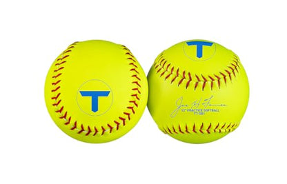 Tanner Tee 12 Inch Softballs 1/2 Dozen (6 ea) Practice Softballs with Synthetic Yellow Leather Cover, Red Stitching, and Poly Core Center for Fastpitch Softball and Slowpitch Softball