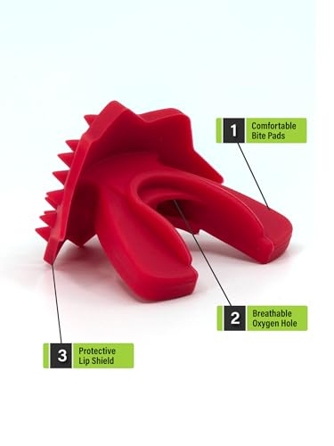 Loudmouth Football Mouth Guard - 3D SpikeSurge Football Mouthpiece with Strap, Fits Adult & Youth, Mouth Guard Football Accessories (Falcon Red) - color: Falcon Red