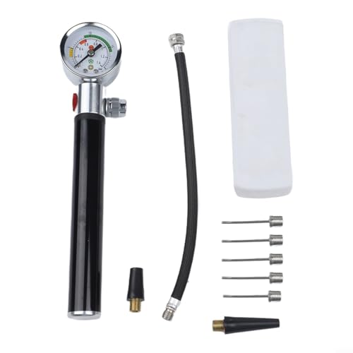 Portable Bike Pump, Aluminum Alloy Tire Inflator with Pressure Gauge, for American and Valves, Basketball Needle Included - size: Basketball full set