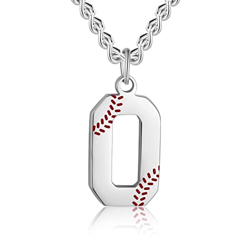 AIAINAGI Baseball Initial A-Z Letter Necklace - Men's Baseball Charm Pendant in Stainless Steel Silver Chain, 22inch Personalized Gift - style: O Letter