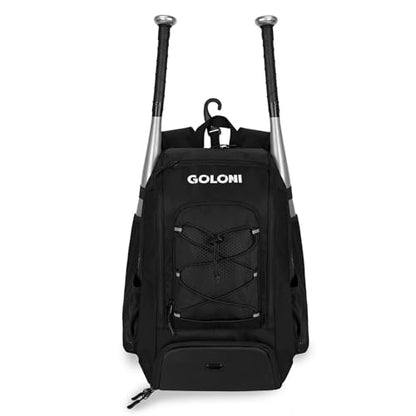Goloni 40L Baseball Bag, Softball Bat Bag with Shoes Compartment,Fence Hook,Backpack for Baseball, T-Ball & Softball Equipment & Gear