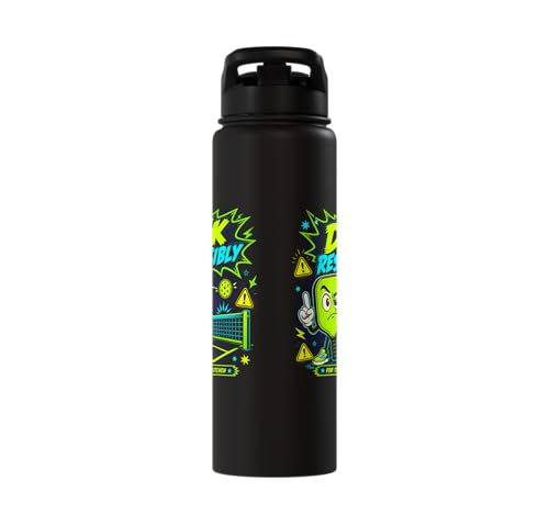 Dink Responsibly Pickleball Kitchen Court Stainless Steel Insulated Water Bottle - color: Black