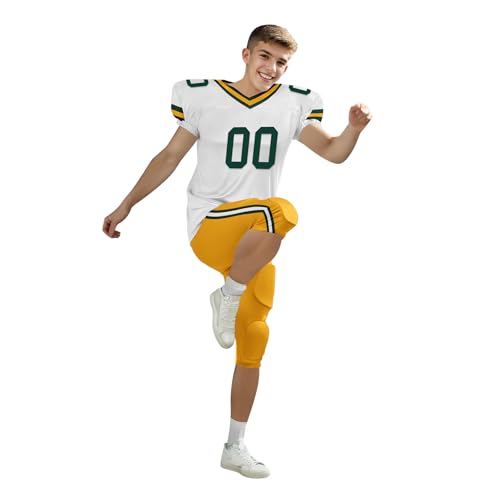 Youth Football Practice Jersey, Custom Blank Kids Practice Football Uniform Sportswear for Boys Training Games - color: Dark Green Gold White