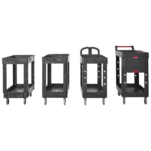 Rubbermaid Commercial Products 2-Shelf Utility/Service Cart, Small, Lipped Shelves, Storage Handle, 500 lbs. Capacity, for Warehouse/Garage/Cleaning/Manufacturing - size: Small