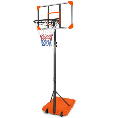 Portable Basketball Hoops Height Adjustable 5.6ft -7ft Basketball System 28 Inch Backboard with Wheels for Teenagers Youth Indoor Outdoor Use - color: Orange