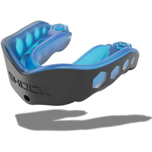 Shock Doctor Mouth Guard Sports, Hockey, Lacrosse, Baseball, Wrestling Moutguard, Gel Max Heavy Duty Protection & Custom Fit, Football Mouth Guard with Strap, Adult & Youth Mouthguard - color: Blue/Black, size: Youth, style: Non-flavored