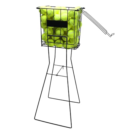 Alomejor Tennis Ball Basket, Iron Portable Tennis Hopper with Rolling Casters, Foldable Ball Pick Up Hopper with Easy Grip Handle, for Practice and Training