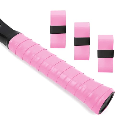 Tennis Racket Grip Tape, 3/6/12 Pack Precut Anti Slip Tennis Grip Tape, Absorbent Dry Feel Tennis Grips Overgrip for Tennis, Pickleball - color: Pink-3 Pack