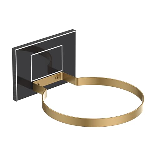 Ball Holder Wall Mount for Basketball, Soccer, Football & Volleyball, Wall-Mounted Ball Display Rack with Acrylic Base & Gold Metal Ring, Sports Ball Storage for Boys Room, Garage, Gym, Office - color: Black, 1-Pack