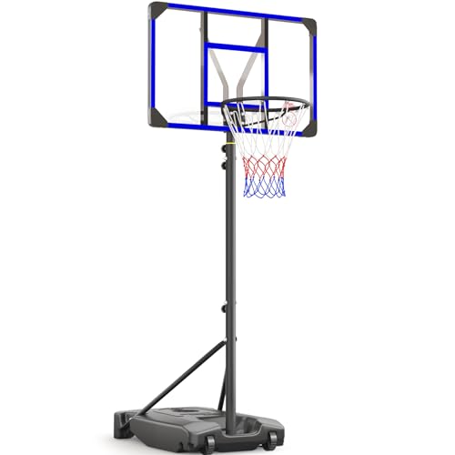 Yohood Kids Basketball Hoop Outdoor 4.82-8.53ft Adjustable, Portable Basketball Hoops & Goals for Kids/Teenagers/Youth in Backyard/Driveway/Indoor, with Enlarged Base and PC Backboard - color: Blue