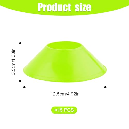 15pcs Soccer Cones for Sports Training, Mini Football Pylons Cones Flexible Agility Practice Cones for Basketball Running Drills Sports Games Field Cone Markers (Fluorescent Green)