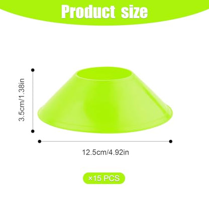 15pcs Soccer Cones for Sports Training, Mini Football Pylons Cones Flexible Agility Practice Cones for Basketball Running Drills Sports Games Field Cone Markers (Fluorescent Green)
