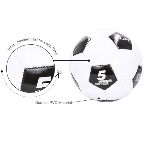 Aoneky Adult Size 5 Traditional Soccer Ball - Ships Deflated, Pump Included - color: White/Black, style: 1-Pack Deflated Ball with Pump