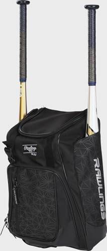 Rawlings | FRANCHISE Backpack Equipment Bag | Baseball/Softball | Rec/Travel | Multiple Styles - color: Black/Black