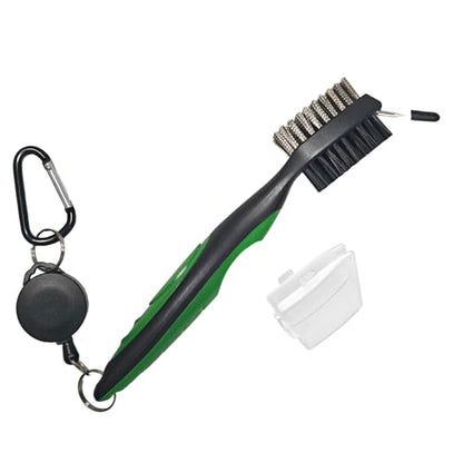 KELOB Golf Club Brush & Groove Cleaner - Multi - Function Golf Brush with Retractable Cord, Nylon & Wire Bristles, Spike for Grooves, Portable Golf Brush Tool with Bag Hook & Protective Cap