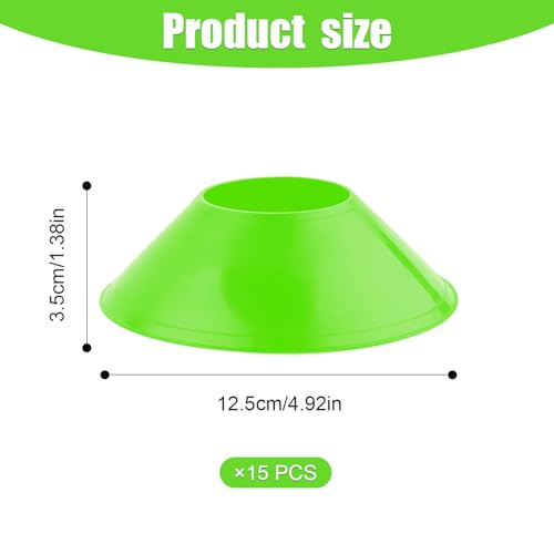 15pcs Soccer Cones for Sports Training, Mini Football Cones Flexible Agility Sports Cones Training Cones for Football Basketball Running Drills Sports Games Field Cone Markers Kids Practice (Green)