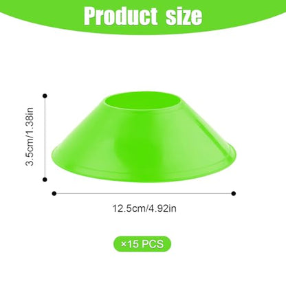 15pcs Soccer Cones for Sports Training, Mini Football Cones Flexible Agility Sports Cones Training Cones for Football Basketball Running Drills Sports Games Field Cone Markers Kids Practice (Green)