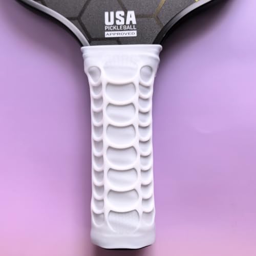 Silicone Pickleball Paddle Grip Cover | Non-Slip Shock Absorbing Handle Sleeve | Anti-Twist Internal Texture with Easy-Install Strips for Enhanced Control & Sweat Resistance - color: White
