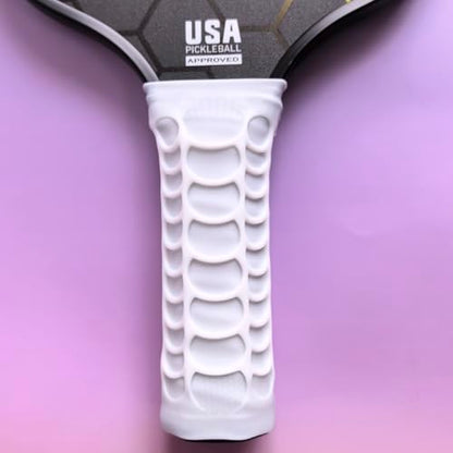 Silicone Pickleball Paddle Grip Cover | Non-Slip Shock Absorbing Handle Sleeve | Anti-Twist Internal Texture with Easy-Install Strips for Enhanced Control & Sweat Resistance - color: White