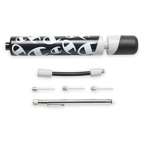 Champion Replacement Ball Pump with Metal Inflation Replacement Needles for Sports Balls with Compact Case, Compatible with Most Pumps for Basketball, Soccer, Football, Volleyball & Yoga Balls - color: Black/White/Tin Oxide, style: Dual Action