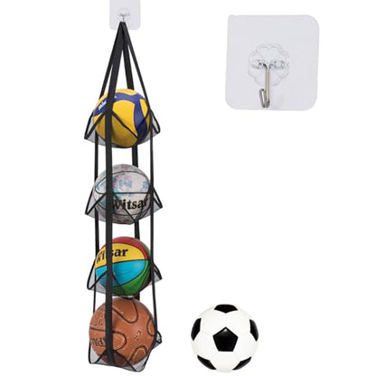 Black Hanging Sports Ball Organizer Bag | Mesh Wall Mount Storage for Basketball, Football, Soccer, Volleyball | Garage & Home Equipment Storage Solution
