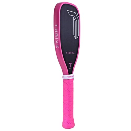 Thrive Pickleball Training Paddle Kit - Includes Trainer Paddle, 3 Fast Hands Mini Pickleballs & Paddle Eraser - T-700 Carbon Fiber, Extra Long Handle, 16mm Core - color: PINK