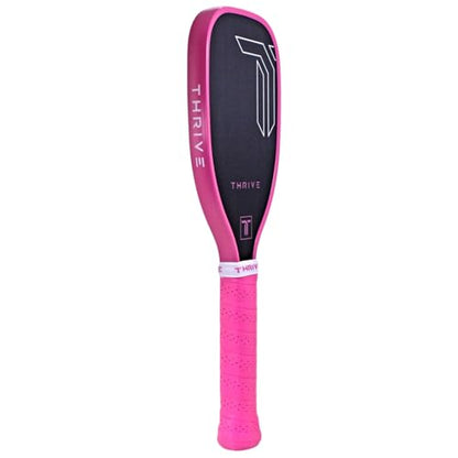 Thrive Pickleball Training Paddle Kit - Includes Trainer Paddle, 3 Fast Hands Mini Pickleballs & Paddle Eraser - T-700 Carbon Fiber, Extra Long Handle, 16mm Core - color: PINK