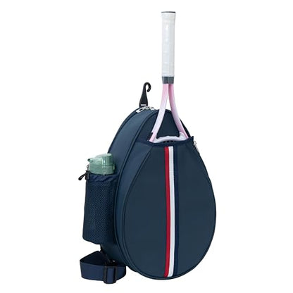 White PU One Shoulder Crossbody Tennis Backpack Girls Tennis Bag Tennis Racket Sling Bag for Women, with Water Bottle Holder - color: Blue