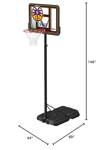 Lifetime WNBA Los Angeles Sparks Portable Basketball Hoop, Adjustable Height 7.5-10 Ft, 44 Inch Shatterproof Fusion Backboard, Base with Wheels