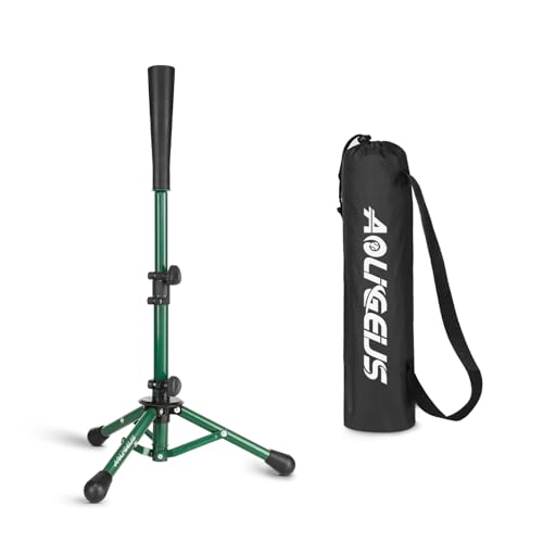 Baseball Tee Batting Tee Softball Tee Portable Travel Hitting Tee,Easy Adjustable Height,Stable Tripod Stand - color: Green, style: Tee