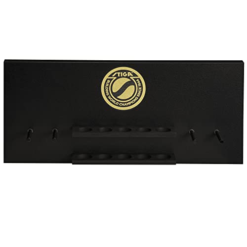STIGA Ping Pong Storage Wall Rack | Holds Up to 10 Balls and 6 Paddles | Easy Mount for Any Flat Surface - color: Dark