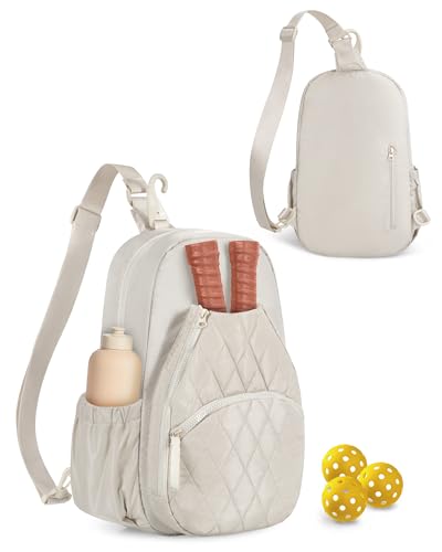 Pickleball Bag for Women - Quilted Crossbody Pickleball Paddle Bag Holds 4 Paddles, Lightweight Sports Gear & Travel Paddle Case - color: Beige