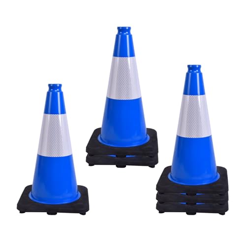 6 Pack Blue 18 Inch Black Base Traffic Cones for Vehicle Maneuvering Practice, Driving Training, Lane Marking & Safety Warning (6, Blue, 18 Inch) - color: Blue, size: 18 Inch