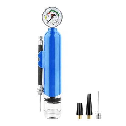 Ball Pump with Pressure Gauge, Dual Action Air Pump for Balls with Needle and Extension Hose, Hand Pump Air Inflation for Basketball, Soccer Ball, Football, Volleyball, Rugby - color: Blue
