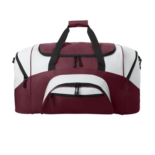 Personalized Large Duffel Bag, Football, Soccer, Basketball, Baseball Duffle Bag, Athlete Gift, Sport Bag, Embroidered Name, Maroon/Grey - color: Maroon/Grey