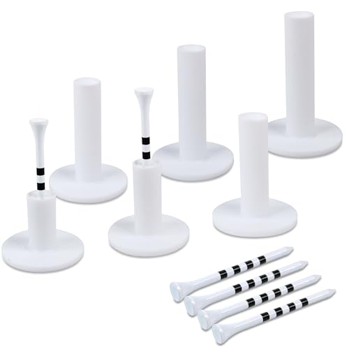 Premium Rubber Golf Tees for Mats Golf Tee Holder for Driving Range Simulator Hitting Mats and Outdoor Training 6 Sizes Rubber Tees & 6pcs 3-1/4 Tees (12 Pcs) - color: White