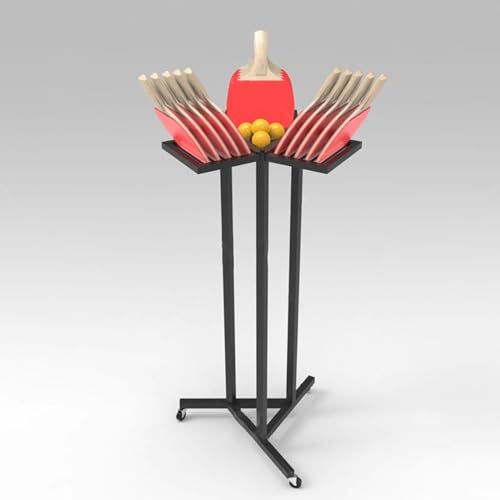 Sports Ball Organizer Holder Shelf Mobile Pingpong Balls & Racket Rack, Sturdy Table Tennis Equipment Storage Stand for Training Hall/Game Room/Garage Display, Save Space