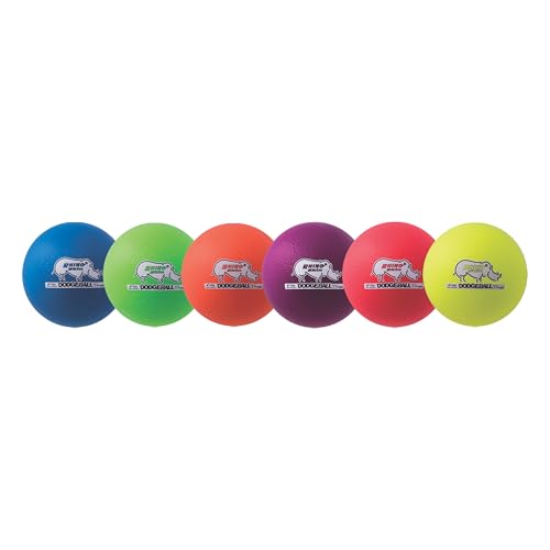 Champion Sports® Rhino Skin® Low Bounce Dodgeball Sets & Singles for Playground, PE, Backyard & League Games – Team Sports Equipment for Youth & Adults - color: Neon Rainbow, size: 6 Inch - Set of 6 Balls