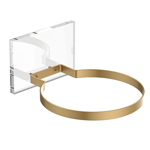 Ball Holder Wall Mount for Basketball, Soccer, Football & Volleyball, Wall-Mounted Ball Display Rack with Acrylic Base & Gold Metal Ring, Sports Ball Storage for Boys Room, Garage, Gym, Office - color: Clear, 3-Pack