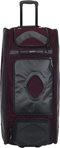 Bownet Commander Catcher’s Gear Bag with Wheels – Heavy Duty Rolling Baseball & Softball Equipment Bag, 14 Pockets, Helmet Case, Big Trax Wheels, Travel Approved - color: Maroon
