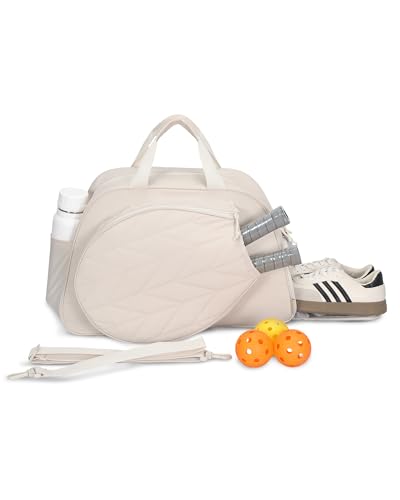 Hynes Eagle Pickleball Bag Tennis Gym Bag for Women Holds 2 Rackets with Shoe Compartment & Wet Pocket Sport Duffle Bag 17 inches Laptop Overnight Weekender - color: Beige