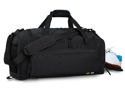 MIER Large Gym Bag for Men Sports Duffle Bag with Shoe Compartment 60L Lightweight Duffel Bags for Workout Fitness Travel - color: Pure Black