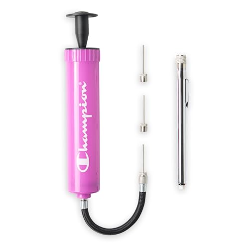 Champion Replacement Ball Pump with Metal Inflation Replacement Needles for Sports Balls with Compact Case, Compatible with Most Pumps for Basketball, Soccer, Football, Volleyball & Yoga Balls - color: Pink/Black, style: Classic