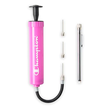 Champion Replacement Ball Pump with Metal Inflation Replacement Needles for Sports Balls with Compact Case, Compatible with Most Pumps for Basketball, Soccer, Football, Volleyball & Yoga Balls - color: Pink/Black, style: Classic